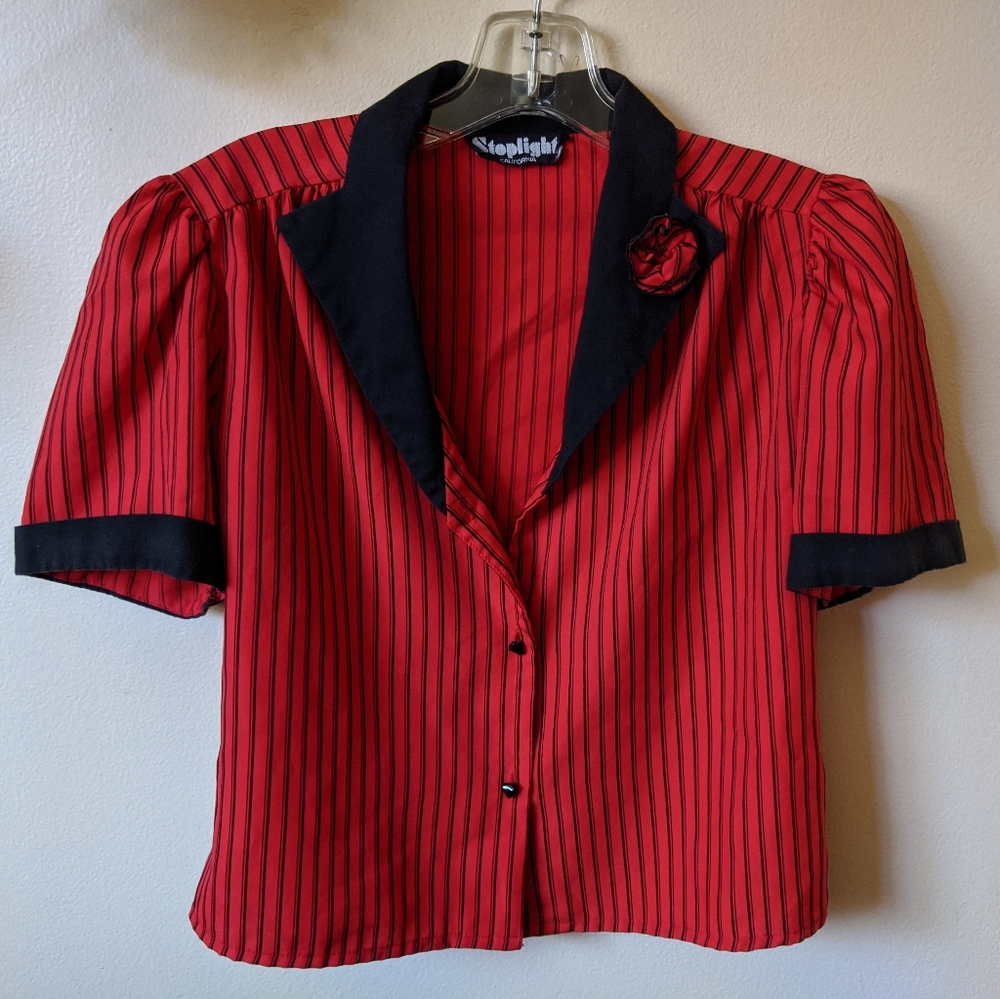 🦨🪀 STRIPED 80's 90's GOTH BUSINESS BLOUSE 🪀🦨